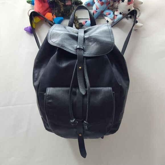 Madewell Black Leather Front Pocket Drawstring Large Backpack main image 7